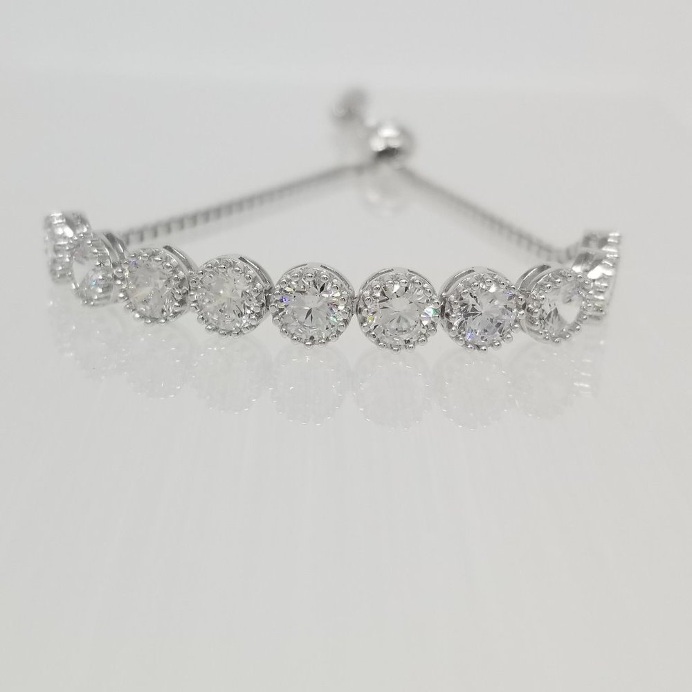 Sterling Silver 925 Adjustable Stone Bracelet CZ